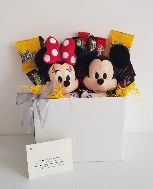 Mickey and Minnie Mouse Gift Basket with chocolates